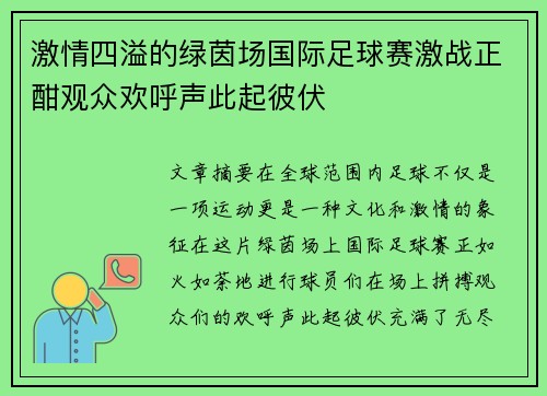 激情四溢的绿茵场国际足球赛激战正酣观众欢呼声此起彼伏