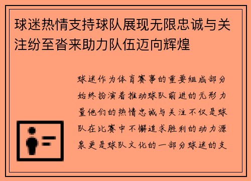 球迷热情支持球队展现无限忠诚与关注纷至沓来助力队伍迈向辉煌